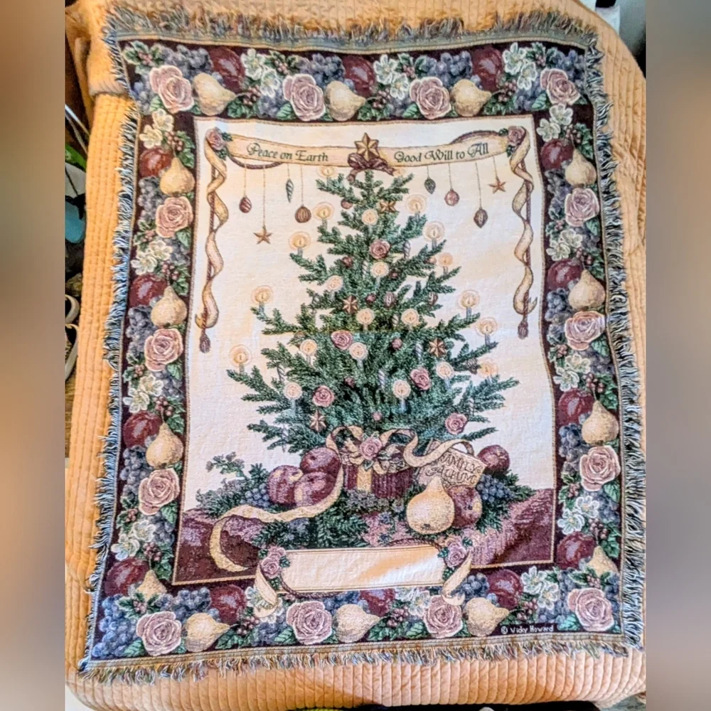 Vicky Howard “Peace on Earth Goodwill to All” Tapestry Throw Blanket 54x67•